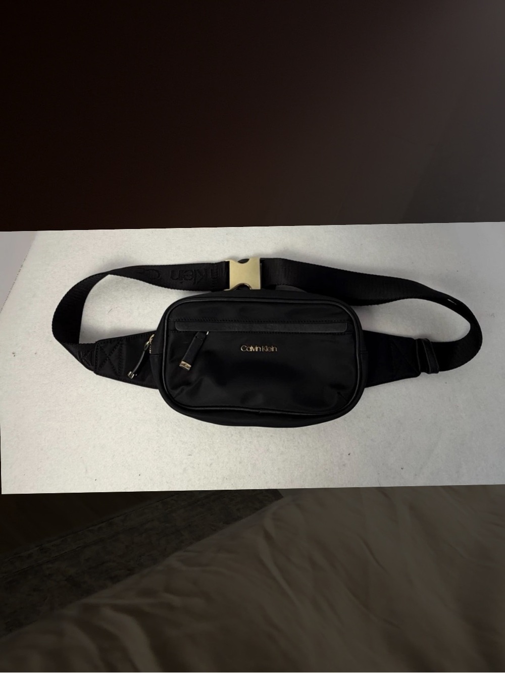 Calvin Klein Black Belt Bag Waist Fanny Pack Gold Hardware Adjustable Strap